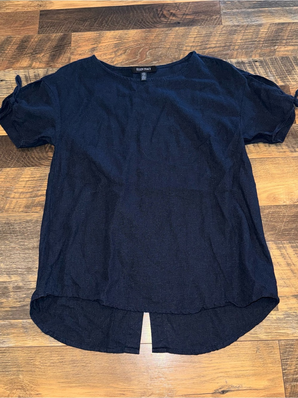 Navy Linen-Blend Short Sleeve Top by Ellen Tracy